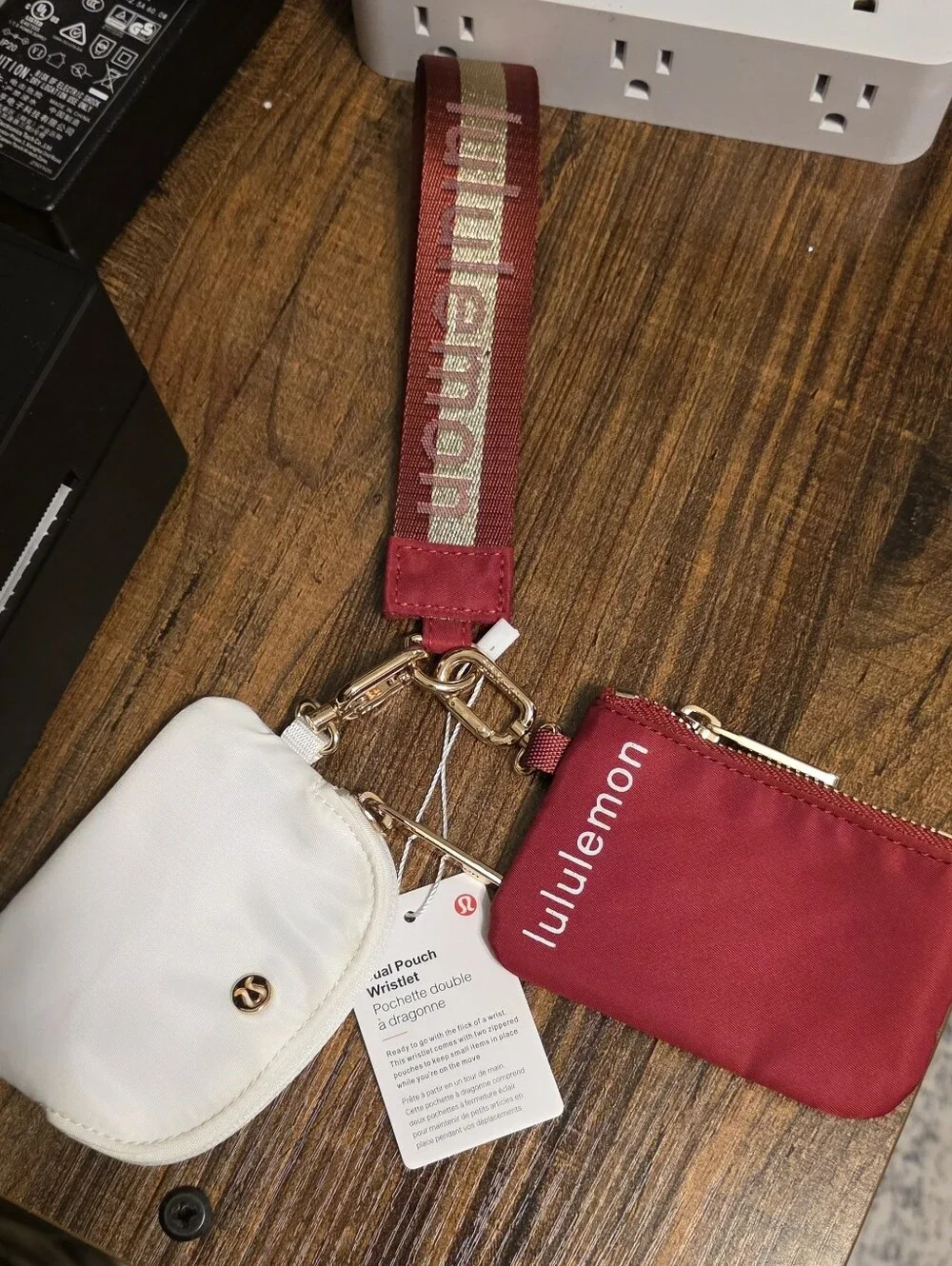 lululemon athletica Red and Cream Dual Pouch Wristlet with Branded Strap